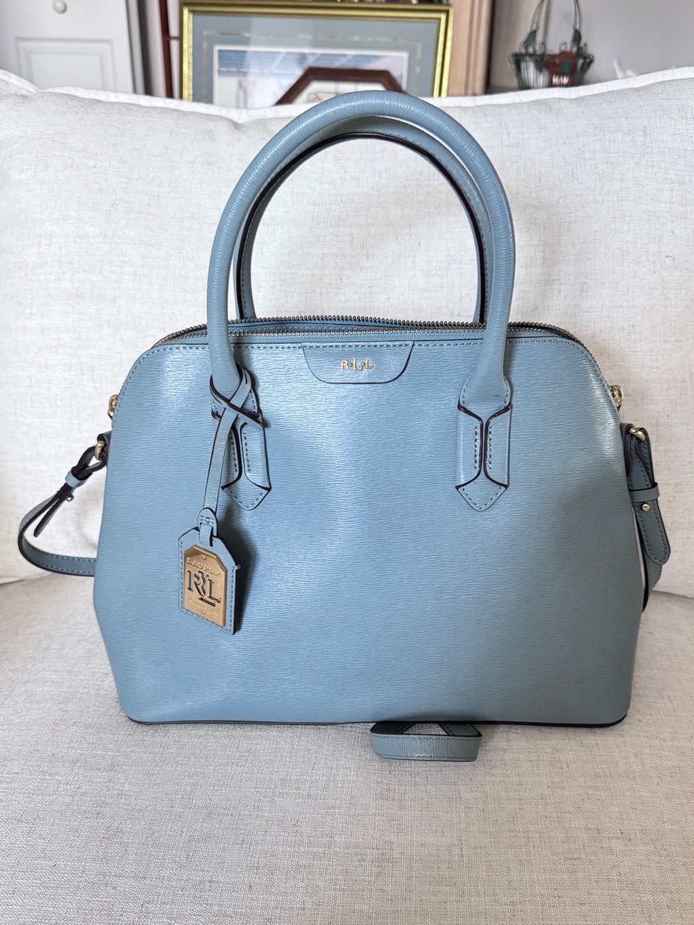 Ralph Lauren Powder Blue Leather Satchel